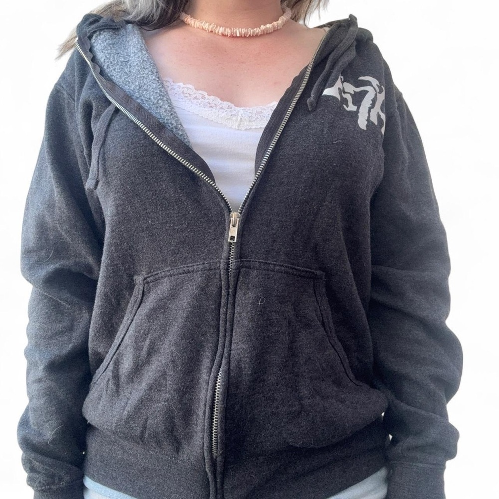 2010s emo grunge alt avenged sevenfold logo graphic zip-up hoodie, unisex sz md - Picture 3 of 6